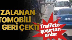 Arızalanan otomobili geri geri çekti